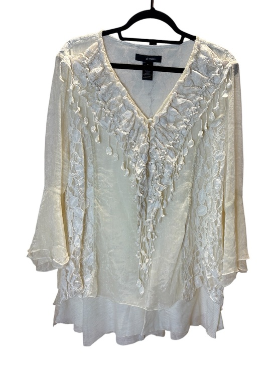 Ali Miles Tops - Ali Miles Cream Boho Ruffled V-Neck Lace Tunic